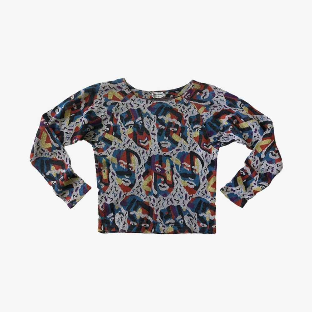 Vintage Multi-color "Faces" Patterned Long Sleeve Top by Missoni
